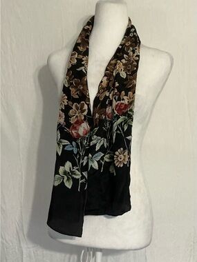 Adolfo Black Floral Garden Print Scarf
